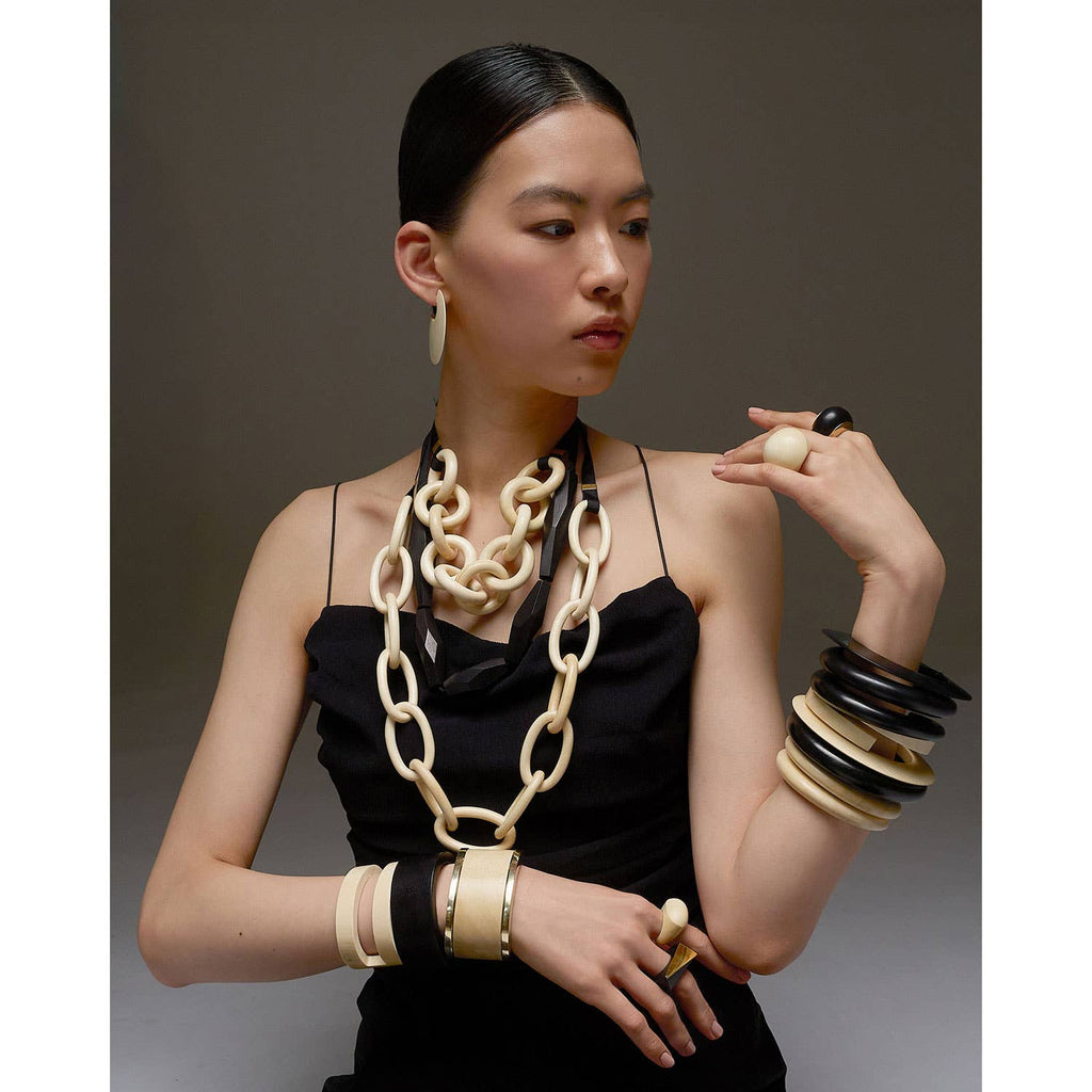 Black Wood Spiral Bangle Bracelet 
: M