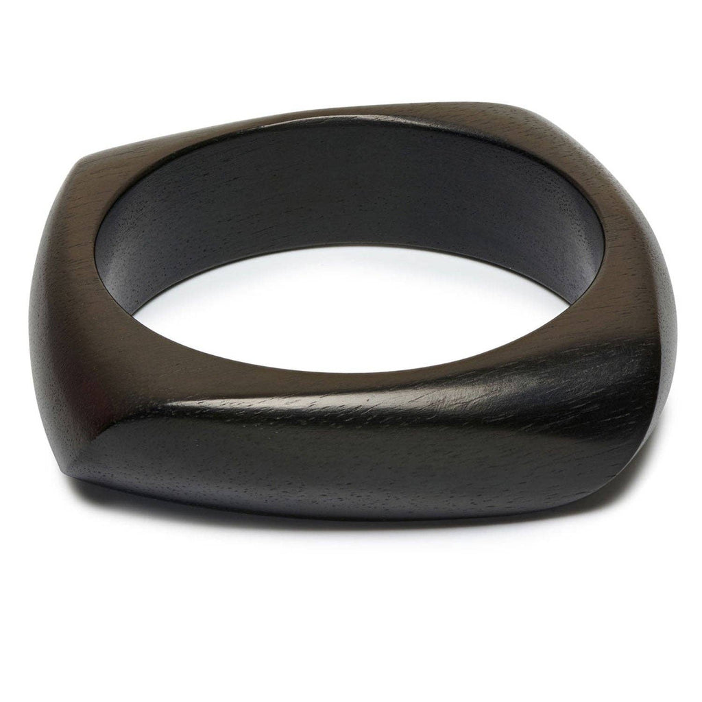 Enso Organic Shaped Black Wooden Bangle: M
