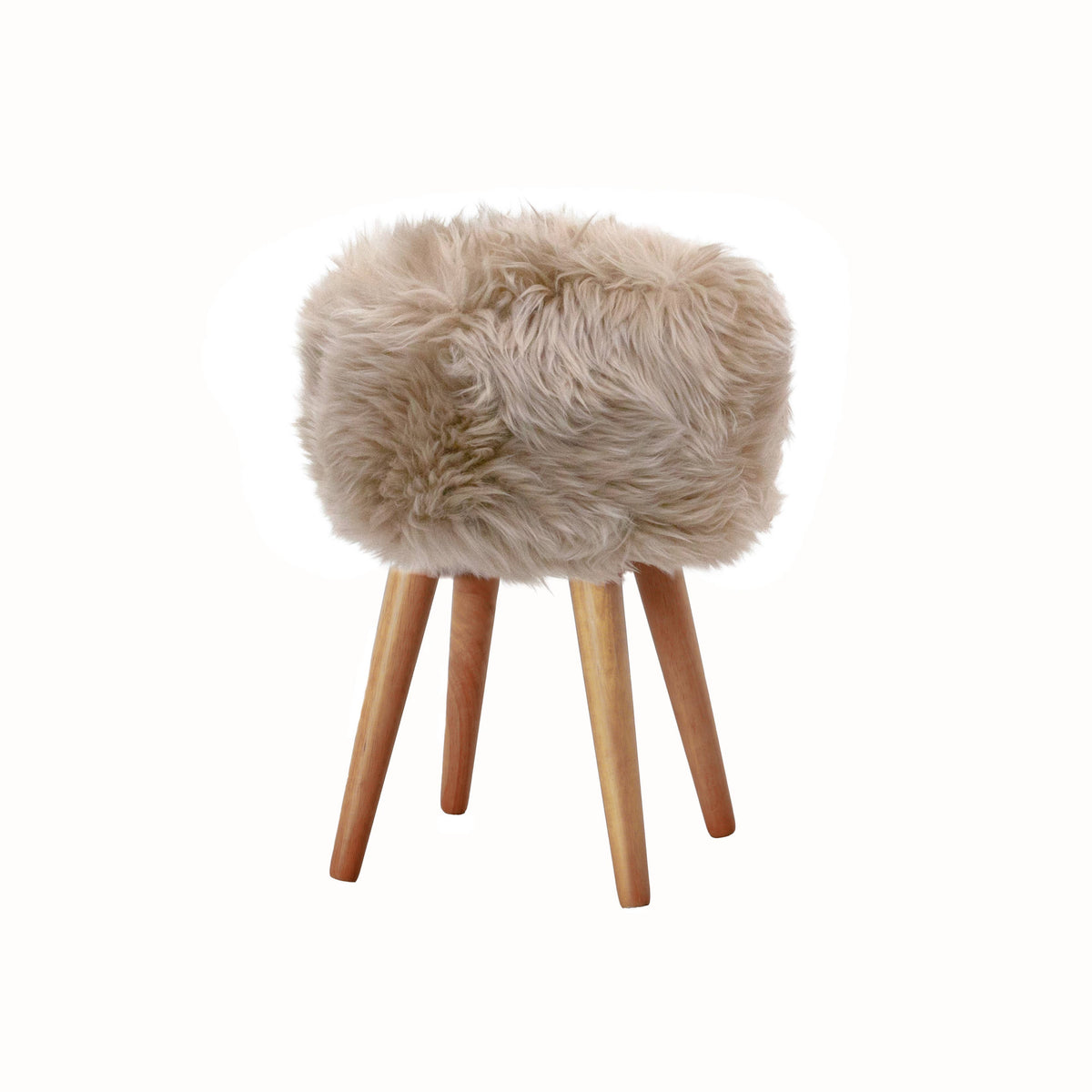 Champagne Sheepskin Stool - Wooden Legs