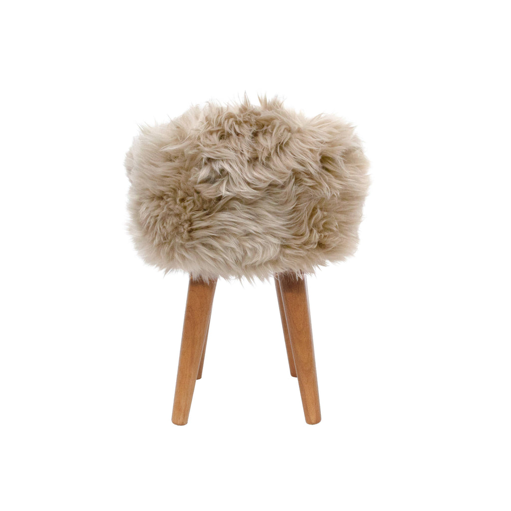 Champagne Sheepskin Stool - Wooden Legs