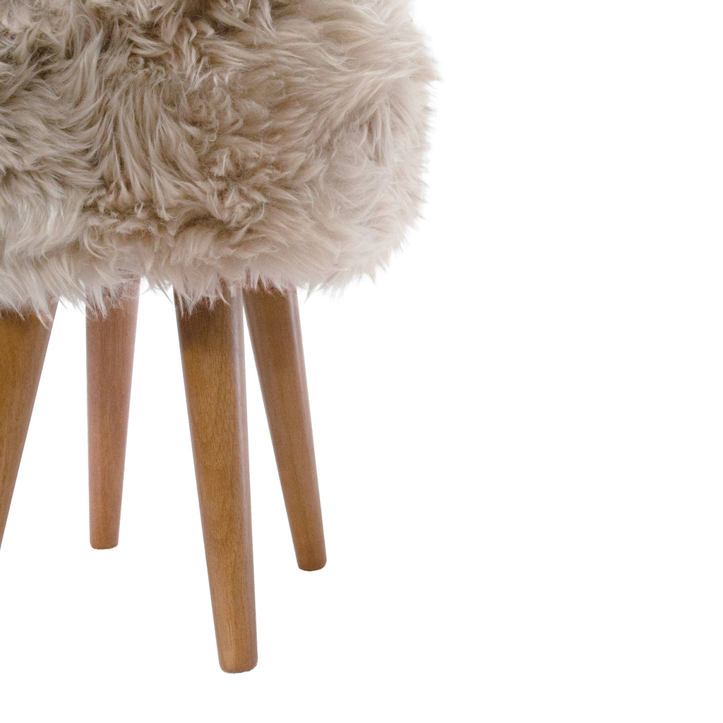 Champagne Sheepskin Stool - Wooden Legs