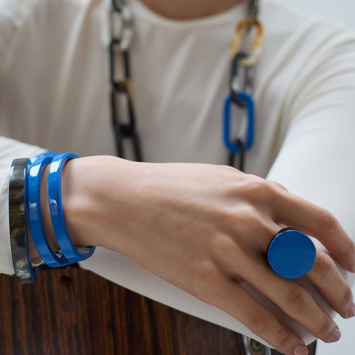 Bright Blue Lacquered Horn jewellery Cuff Bracelet for Women - Abhaile Interiors