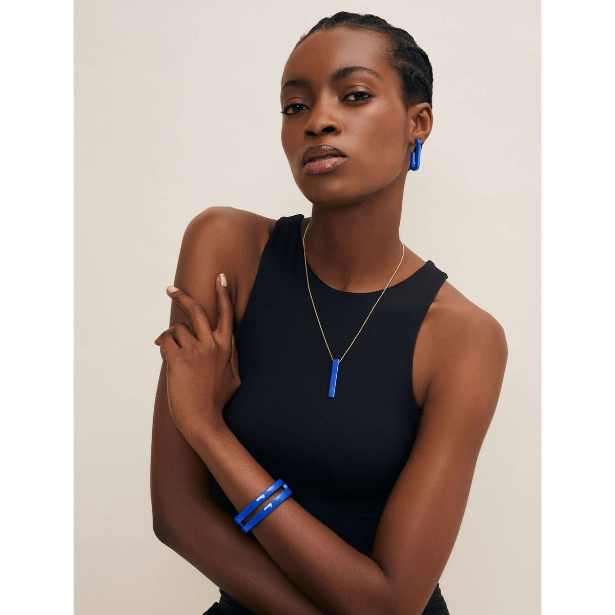 Bright Blue Lacquered Horn jewellery Cuff Bracelet for Women - Abhaile Interiors