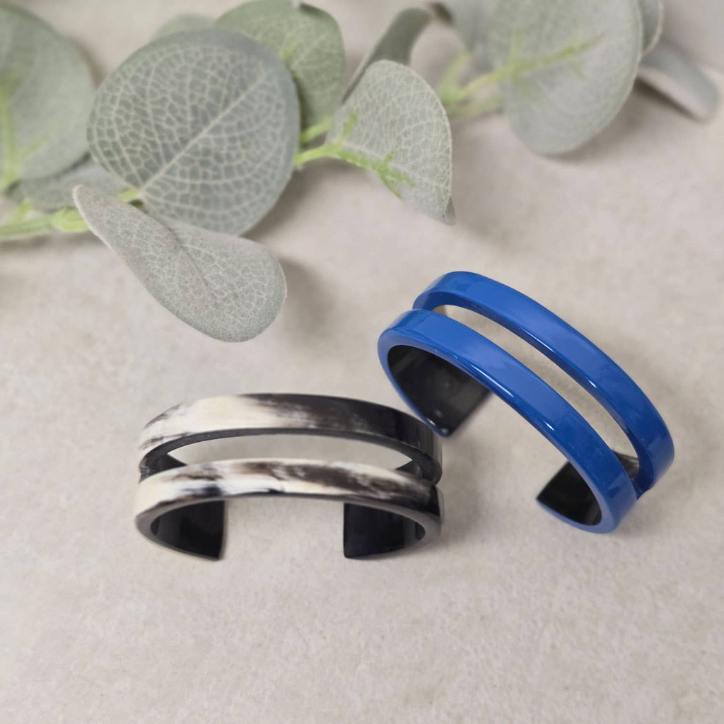 Bright Blue Lacquered Horn jewellery Cuff Bracelet for Women - Abhaile Interiors