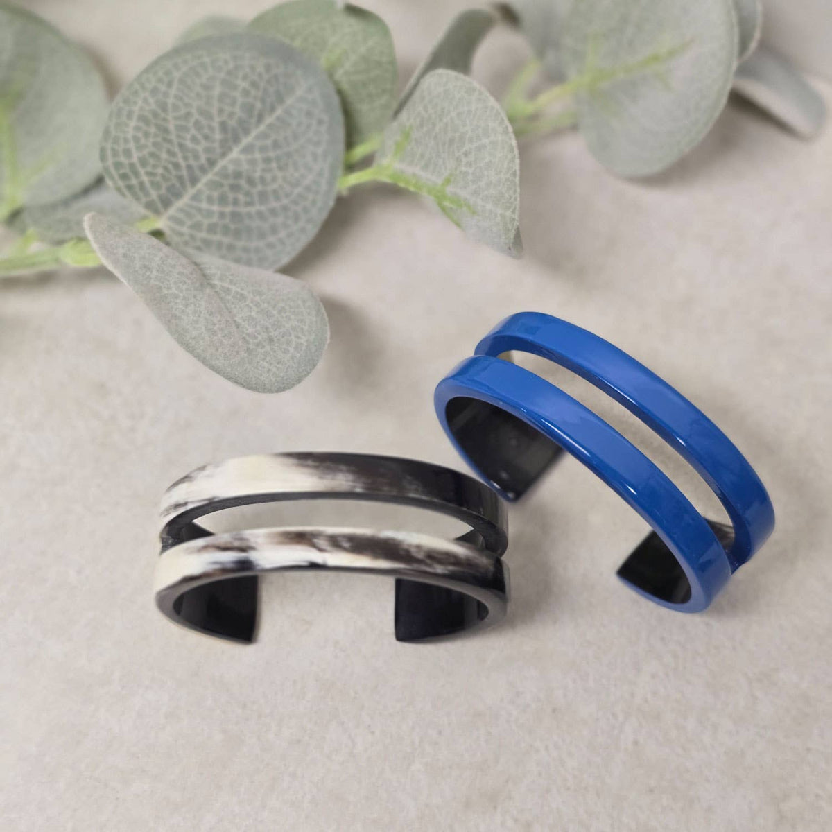 Bright Blue Lacquered Horn jewellery Cuff Bracelet for Women - Abhaile Interiors