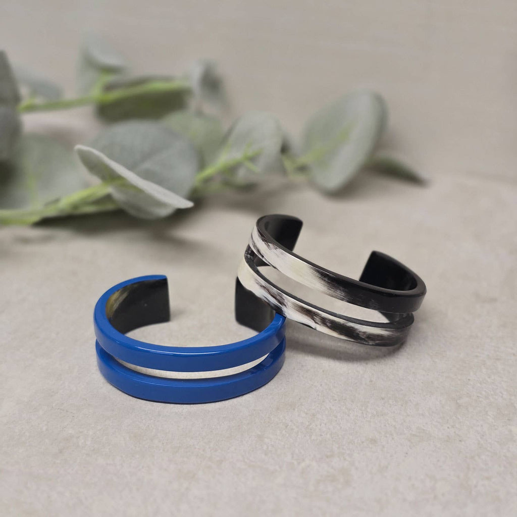 Bright Blue Lacquered Horn jewellery Cuff Bracelet for Women - Abhaile Interiors