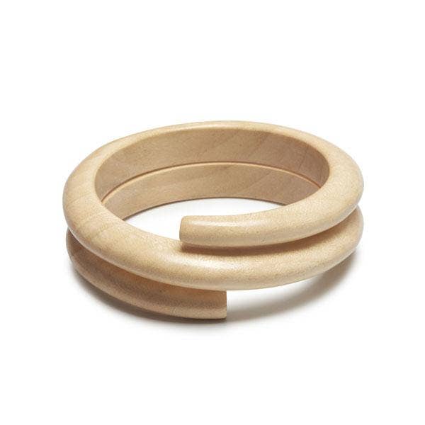 White Wood Spiral Bangle Bracelet 
: M