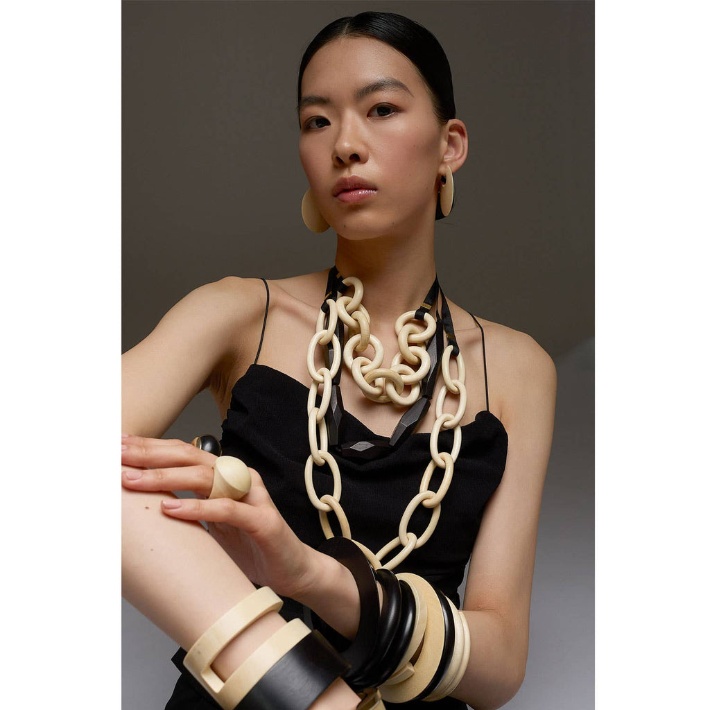 Black Wood Spiral Bangle Bracelet 
: M
