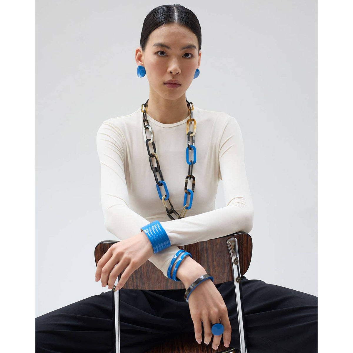Handmade Bright Blue Round Horn Ring : M - Abhaile Interiors