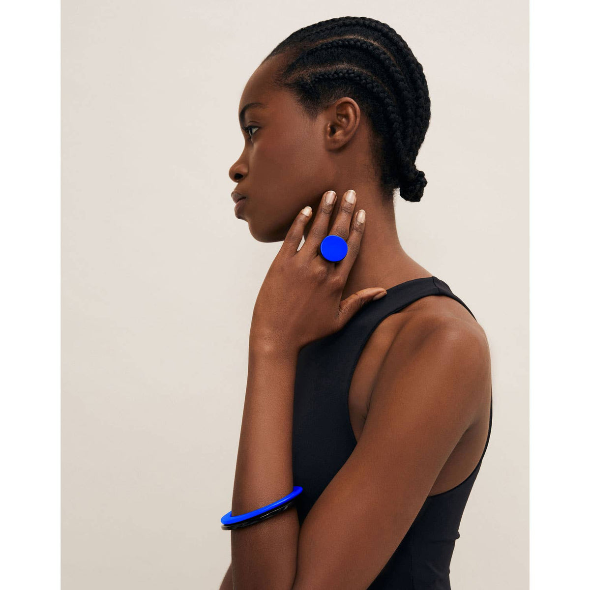 Handmade Bright Blue Round Horn Ring : M - Abhaile Interiors