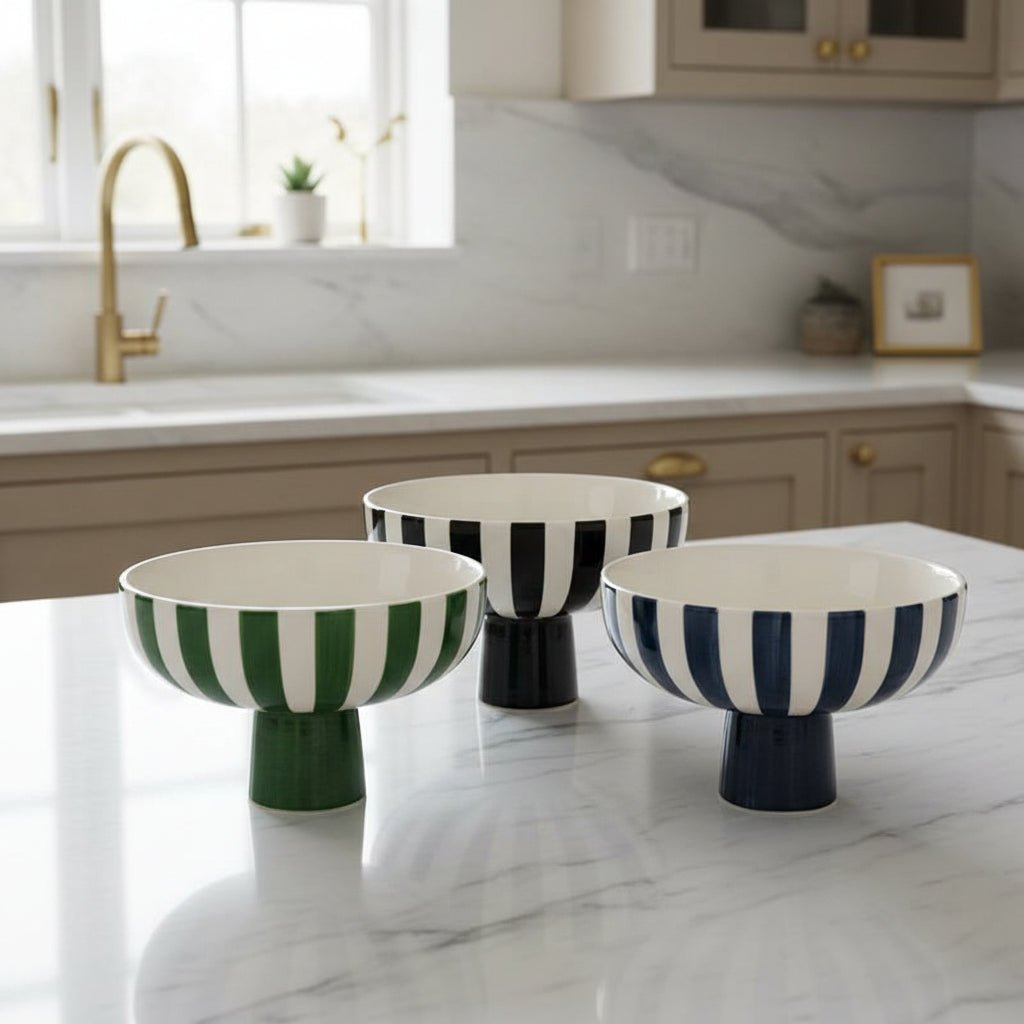 Painted Striped Ceramic Bowl - Abhaile Interiors