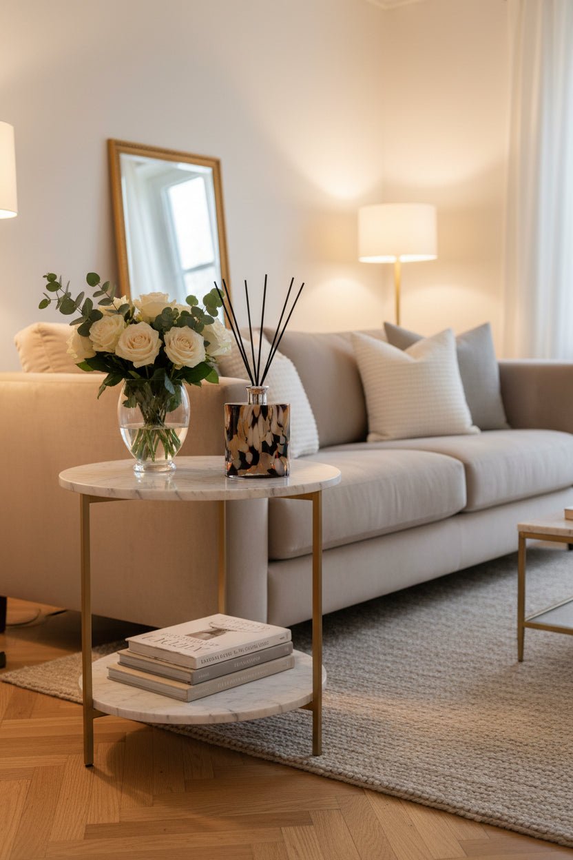 Reed Diffuser Large Ellipse Cylinder in Black, Beige & White - Abhaile Interiors