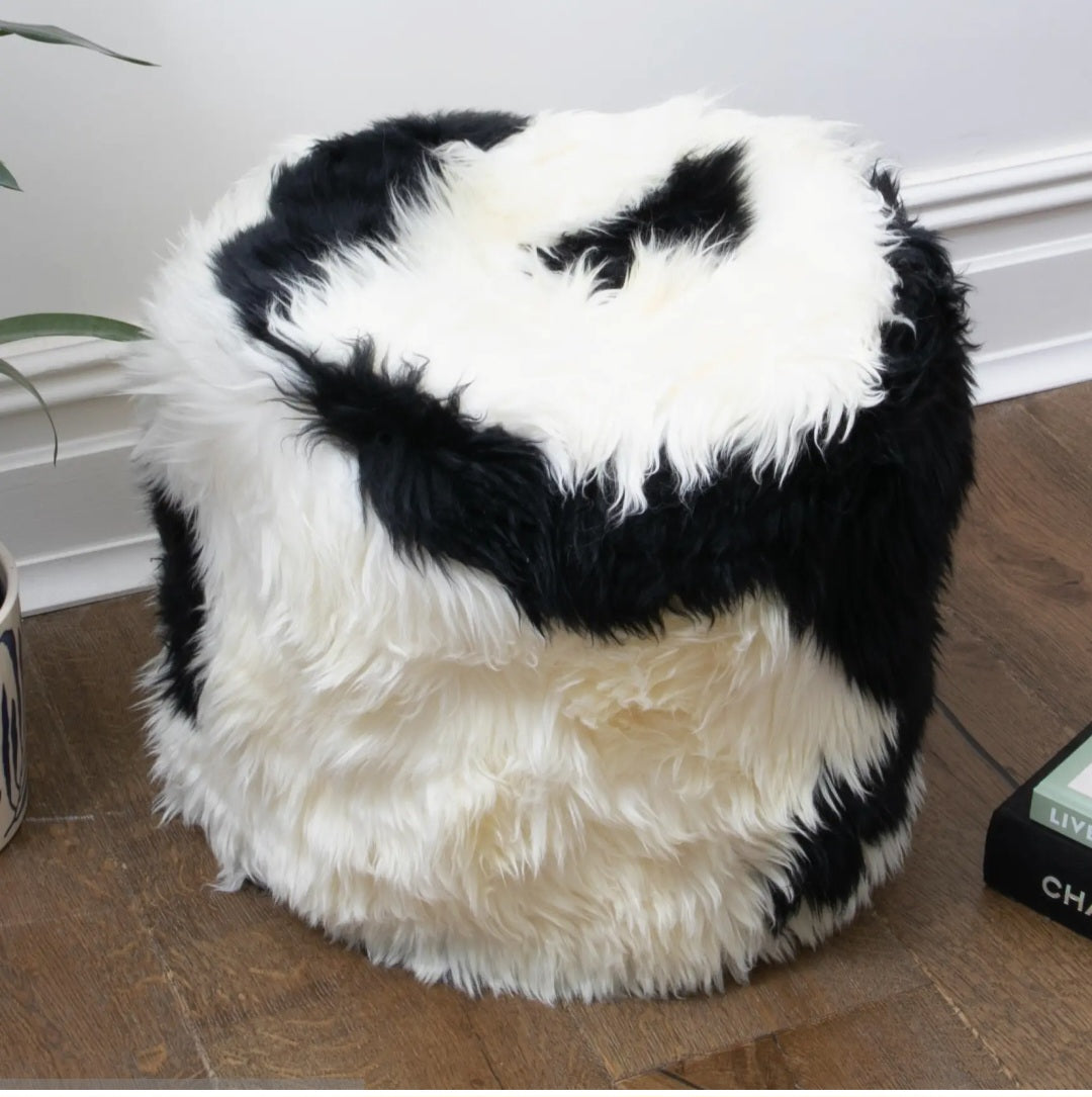 Black and White Filled Sheepskin Pouffe