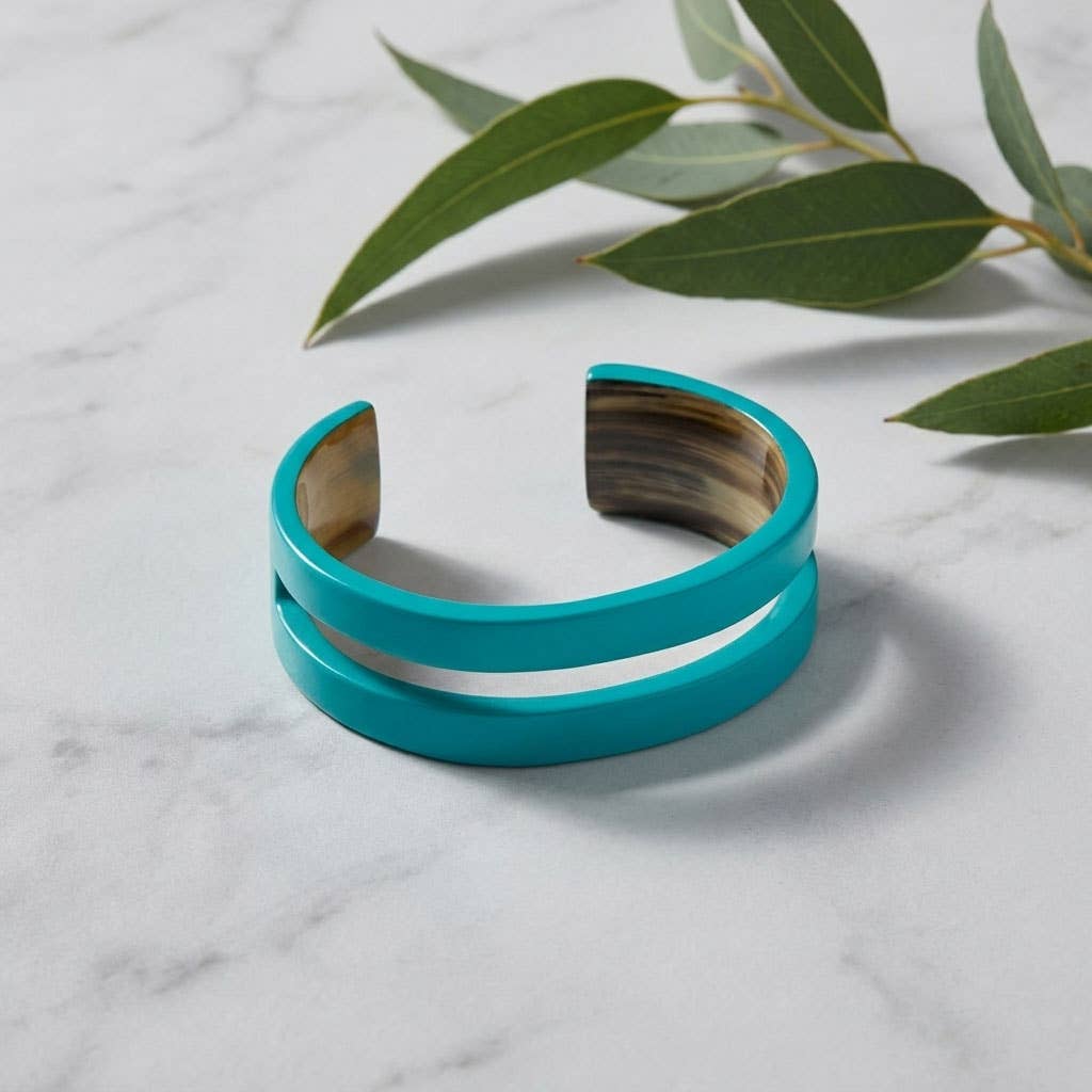 Turquoise Blue cut-out statement horn cuff bangle jewellery - Abhaile Interiors