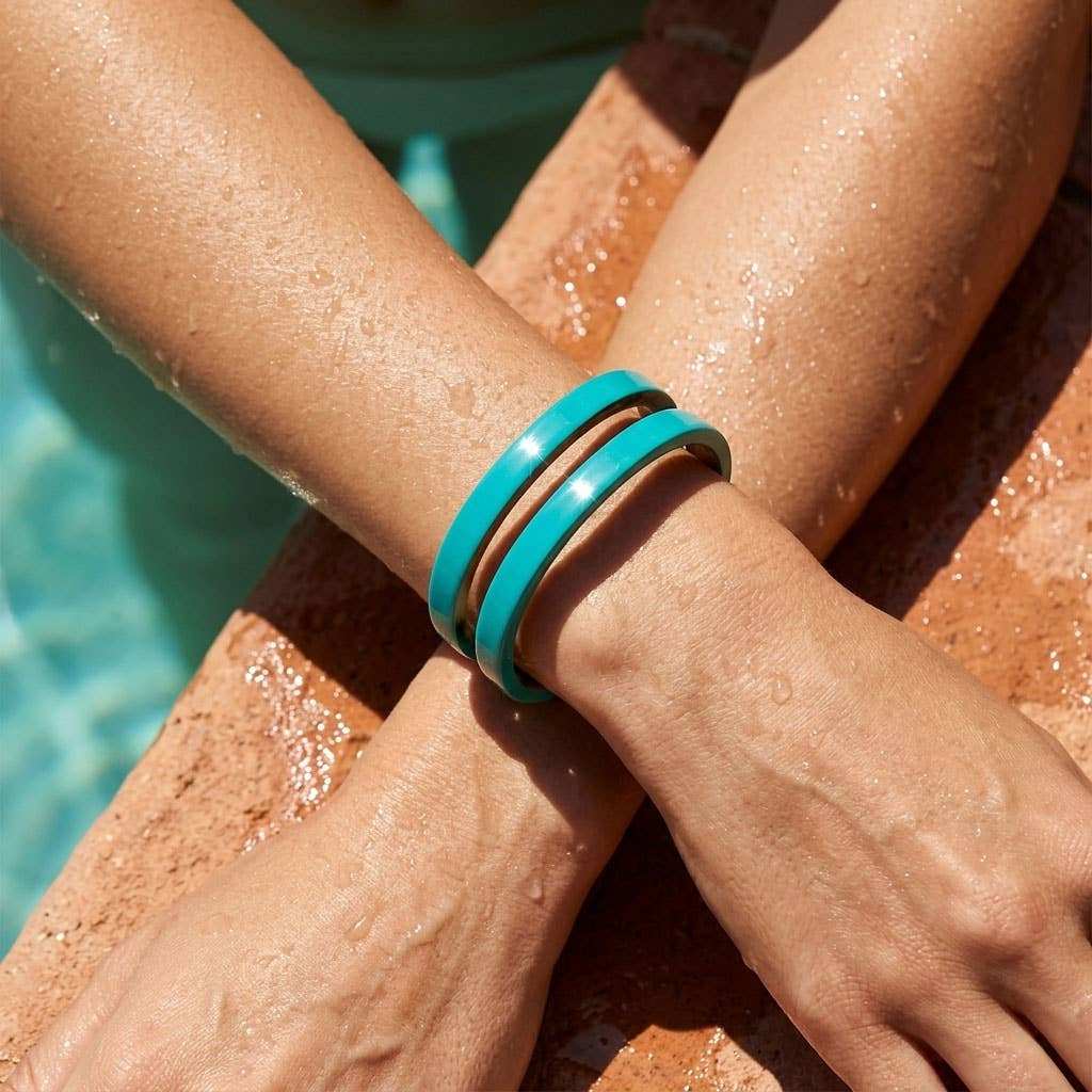 Turquoise Blue cut-out statement horn cuff bangle jewellery - Abhaile Interiors