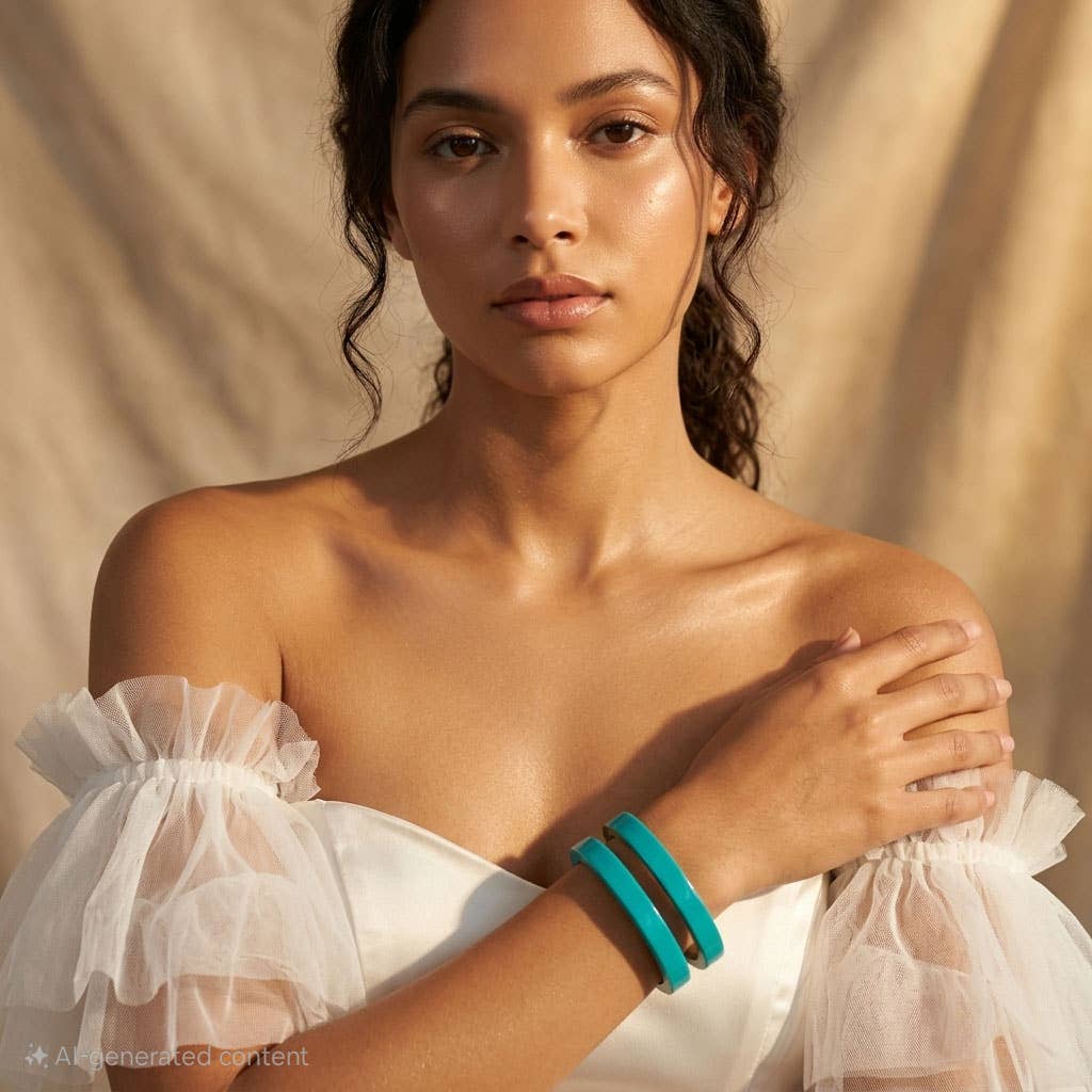 Turquoise Blue cut-out statement horn cuff bangle jewellery - Abhaile Interiors